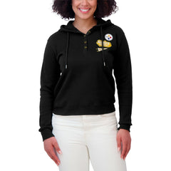 Pittsburgh Steelers WEAR by Erin Andrews Women's Waffle-Knit Pullover Hoodie - Black Hoodies