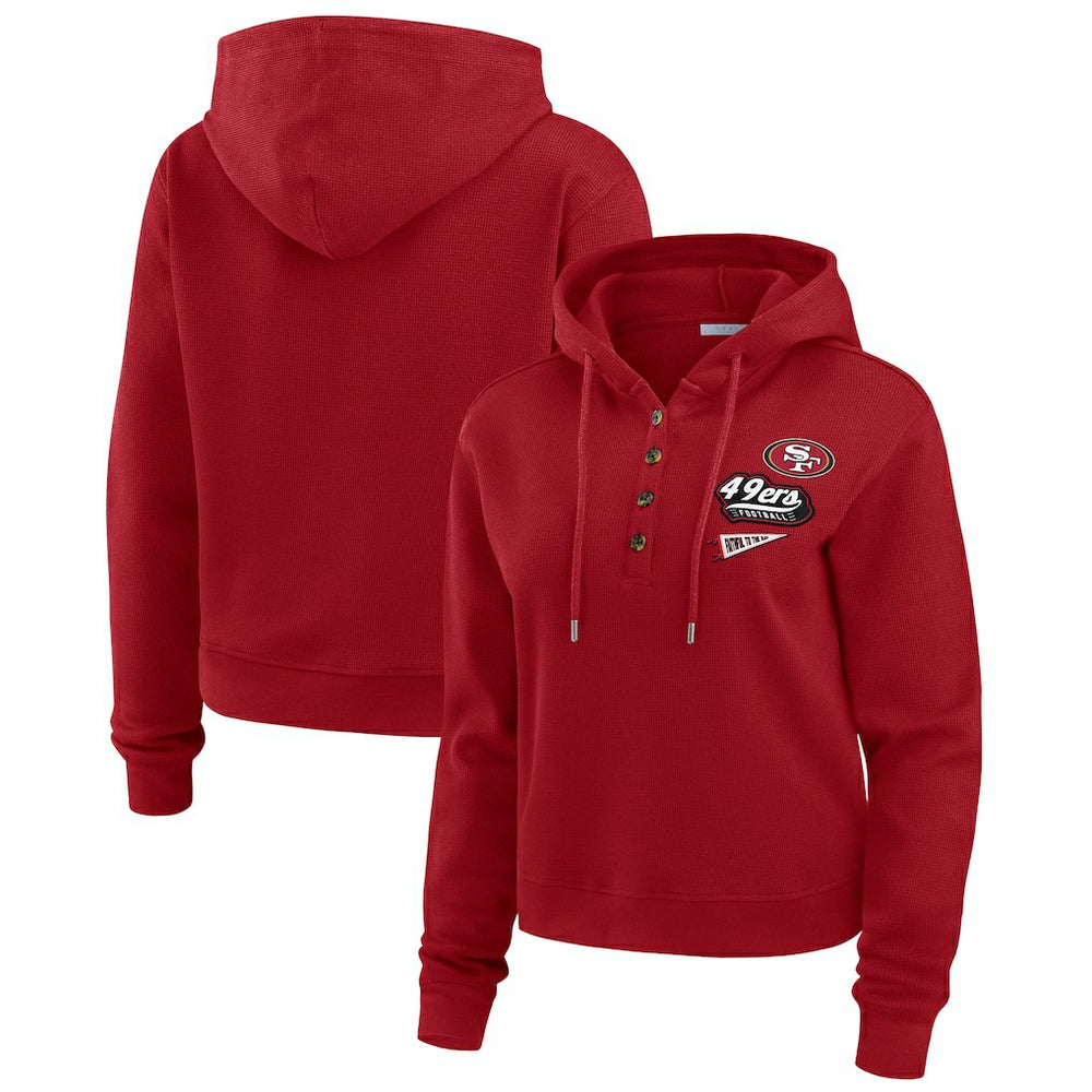 San Francisco 49ers WEAR by Erin Andrews Women's Waffle-Knit Pullover Hoodie - Scarlet Hoodies