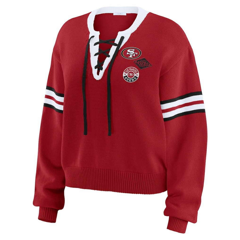 San Francisco 49ers WEAR by Erin Andrews Women's Lace-Up Sweater - Scarlet