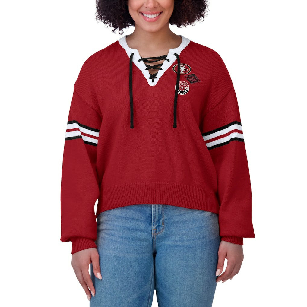 San Francisco 49ers WEAR by Erin Andrews Women's Lace-Up Sweater - Scarlet