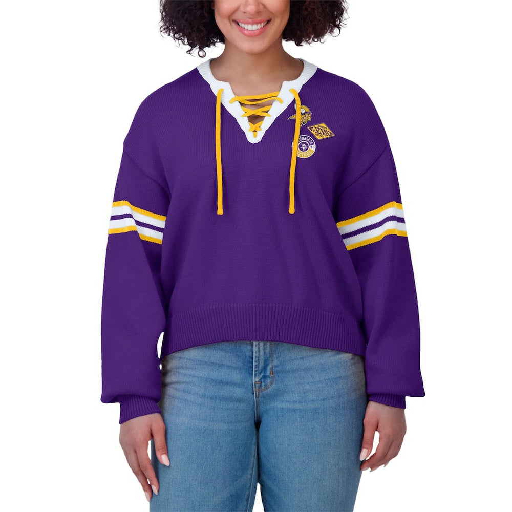 Minnesota Vikings WEAR by Erin Andrews Women's Lace-Up Sweater - Purple