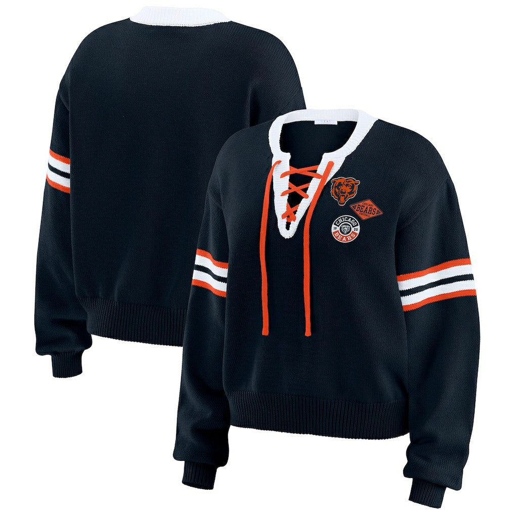 Chicago Bears WEAR by Erin Andrews Women's Lace-Up Sweater - Navy
