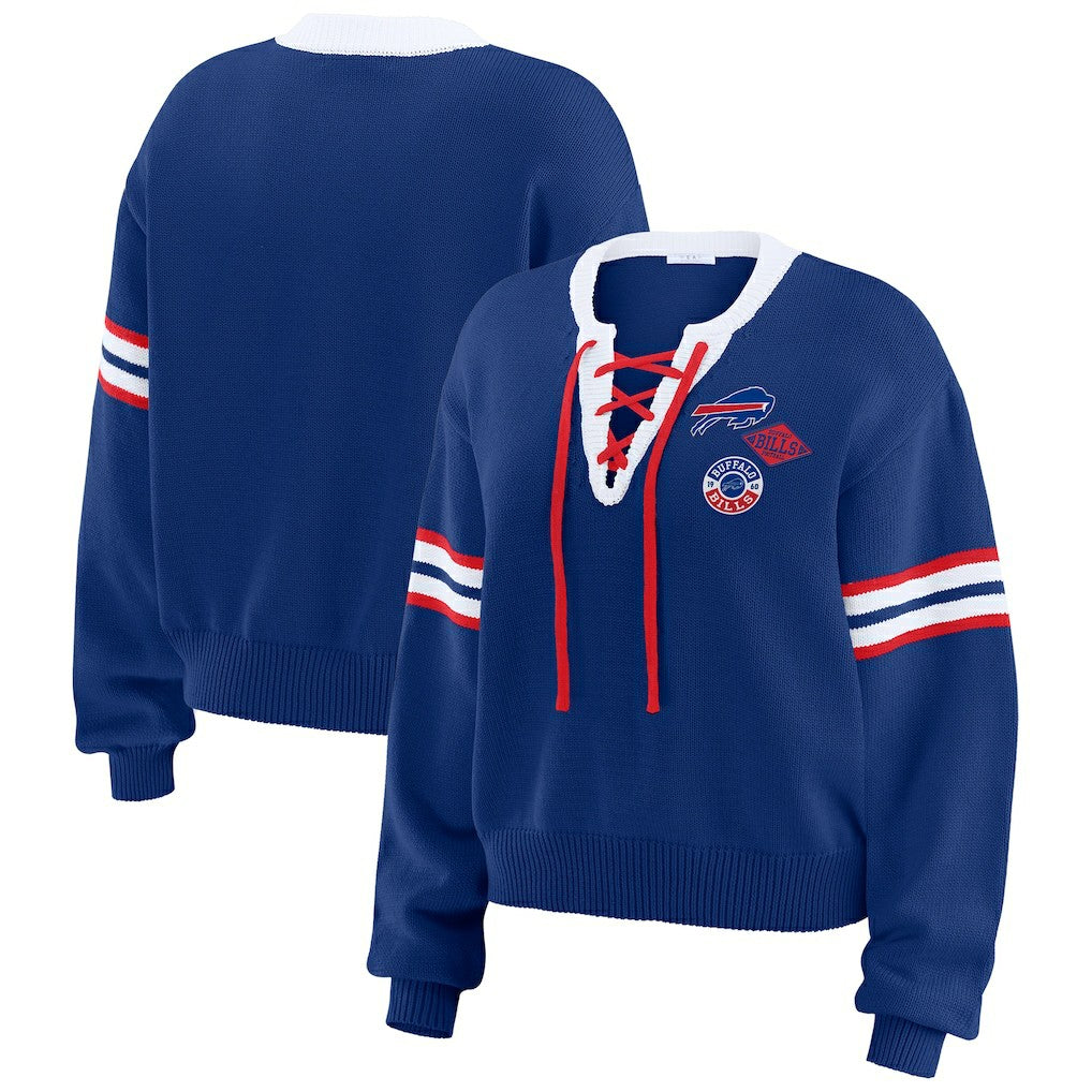 Buffalo Bills WEAR by Erin Andrews Women's Lace-Up Sweater - Royal
