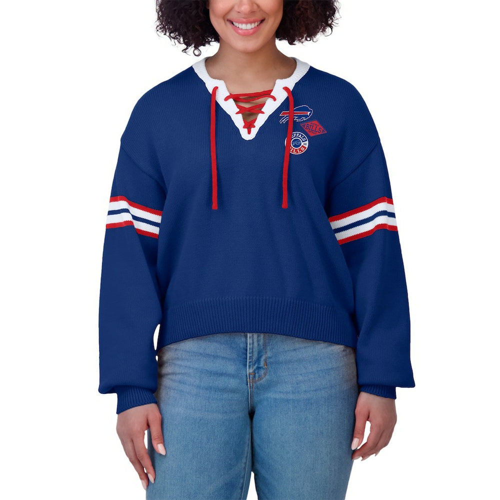 Buffalo Bills WEAR by Erin Andrews Women's Lace-Up Sweater - Royal