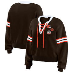 Cleveland Browns WEAR by Erin Andrews Women's Lace-Up Sweater - Brown