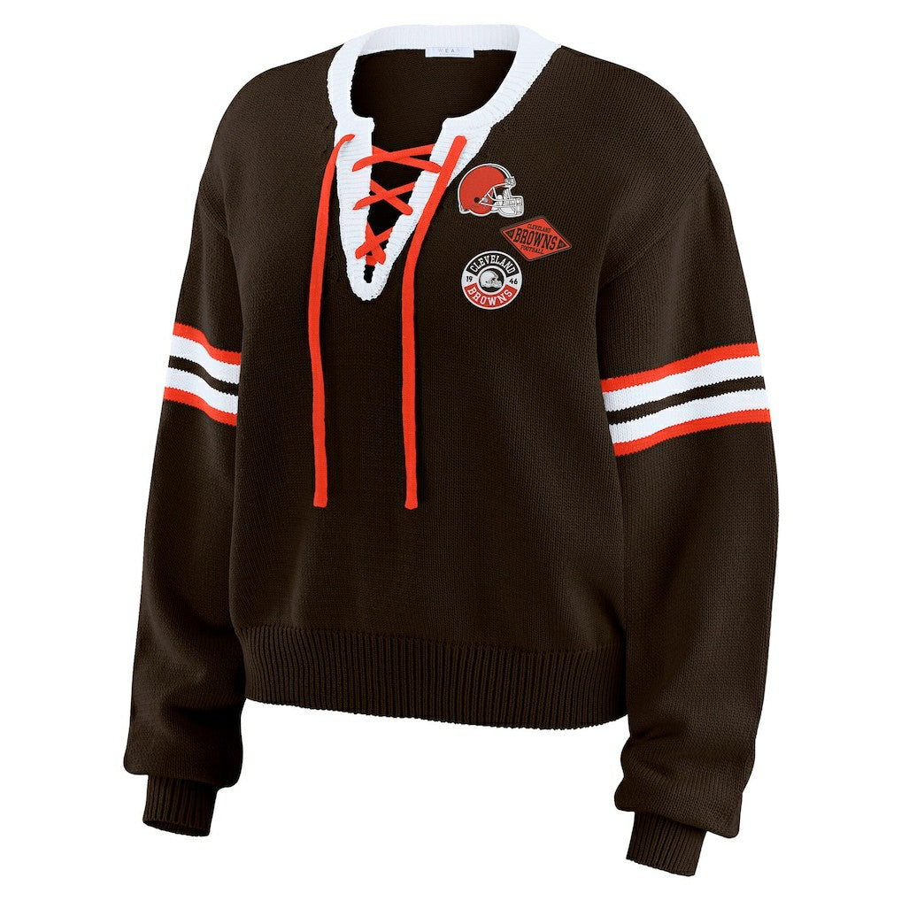 Cleveland Browns WEAR by Erin Andrews Women's Lace-Up Sweater - Brown