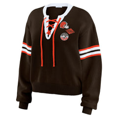Cleveland Browns WEAR by Erin Andrews Women's Lace-Up Sweater - Brown