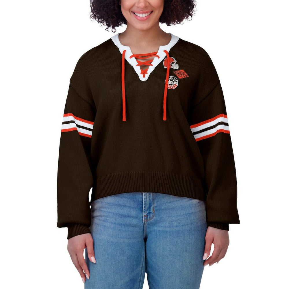 Cleveland Browns WEAR by Erin Andrews Women's Lace-Up Sweater - Brown