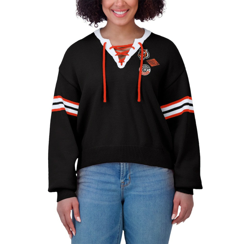 Cincinnati Bengals WEAR by Erin Andrews Women's Lace-Up Sweater - Black