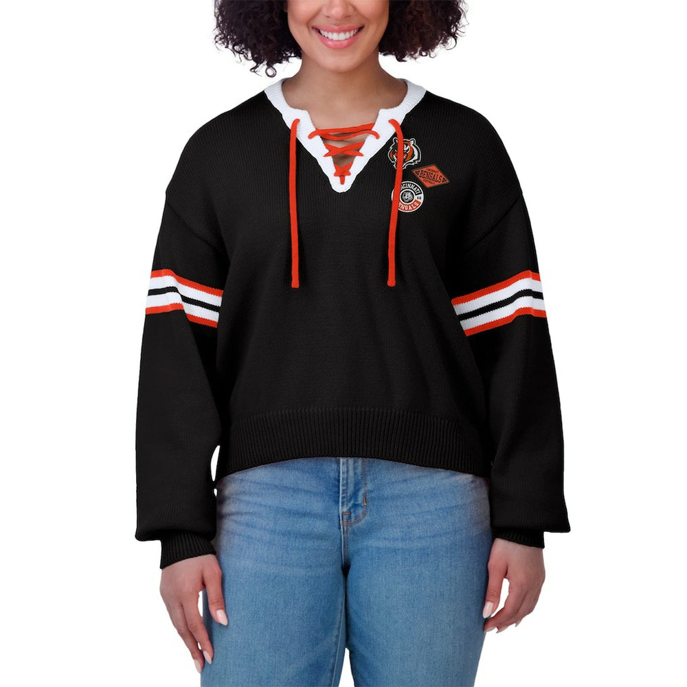 Cincinnati Bengals WEAR by Erin Andrews Women's Lace-Up Sweater - Black