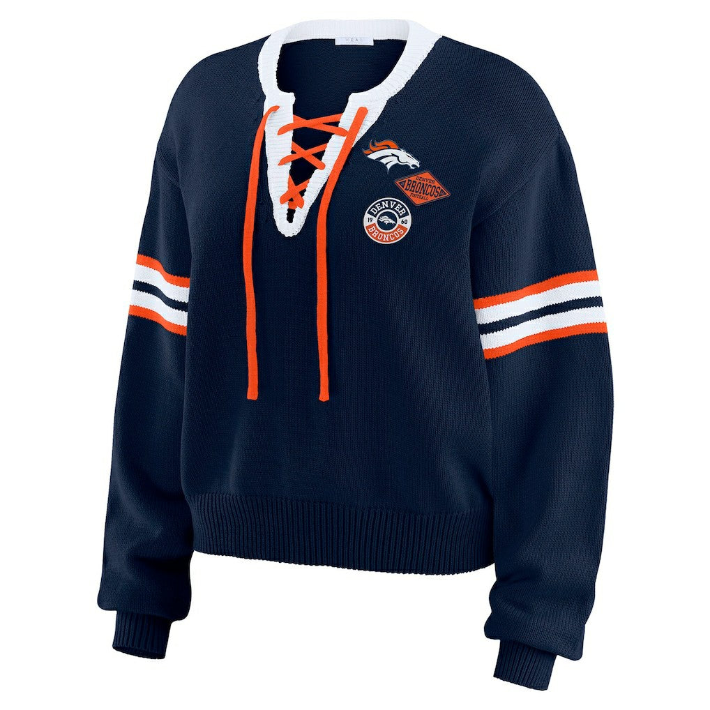 Denver Broncos WEAR by Erin Andrews Women's Lace-Up Sweater - Navy