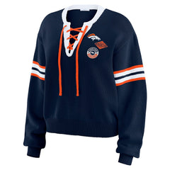 Denver Broncos WEAR by Erin Andrews Women's Lace-Up Sweater - Navy