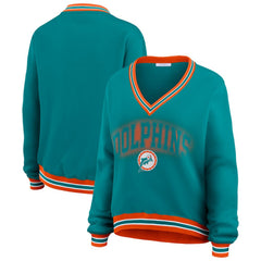 Miami Dolphins WEAR by Erin Andrews Women's Oversized Long Sleeve V-Neck Sweatshirt - Aqua Sweatshirts