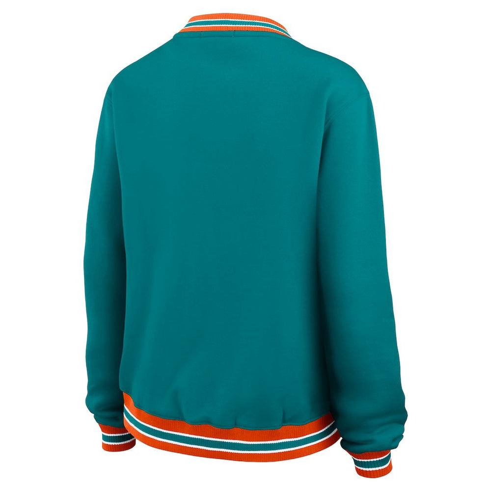 Miami Dolphins WEAR by Erin Andrews Women's Oversized Long Sleeve V-Neck Sweatshirt - Aqua Sweatshirts