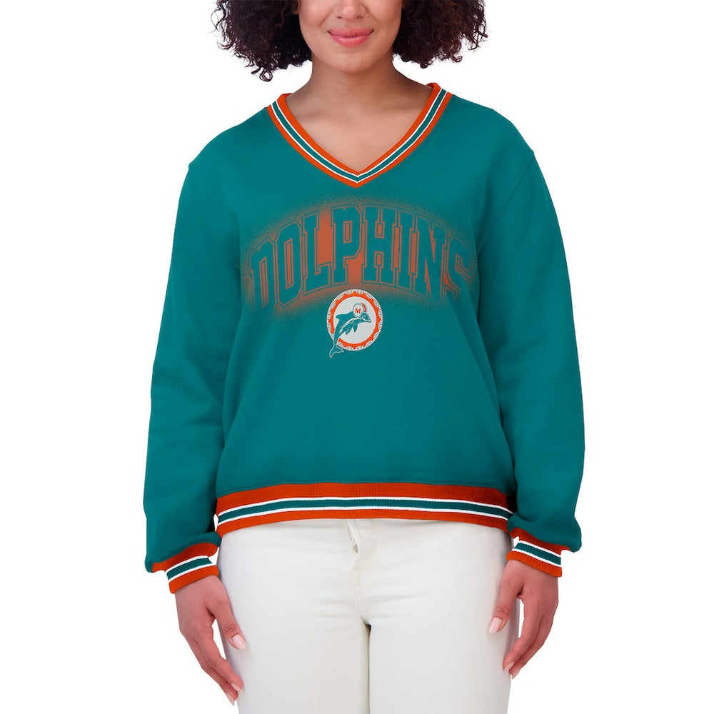 Miami Dolphins WEAR by Erin Andrews Women's Oversized Long Sleeve V-Neck Sweatshirt - Aqua Sweatshirts