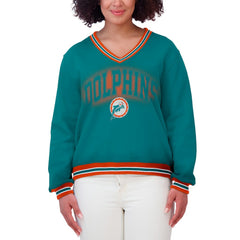 Miami Dolphins WEAR by Erin Andrews Women's Oversized Long Sleeve V-Neck Sweatshirt - Aqua Sweatshirts
