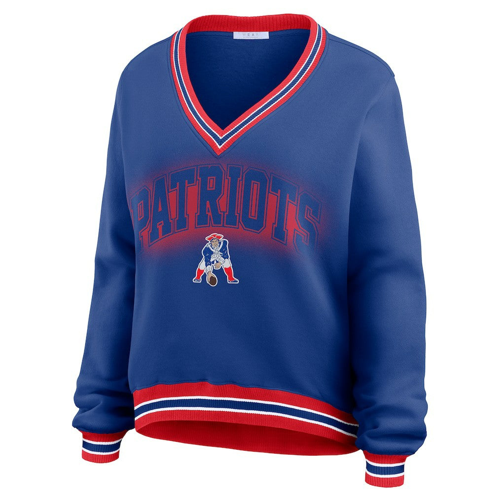 New England Patriots WEAR by Erin Andrews Women's Oversized Long Sleeve V-Neck Sweatshirt - Navy Sweatshirts