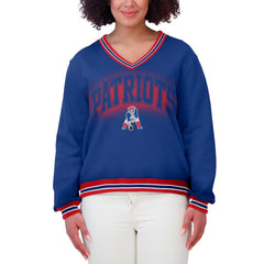 New England Patriots WEAR by Erin Andrews Women's Oversized Long Sleeve V-Neck Sweatshirt - Navy Sweatshirts