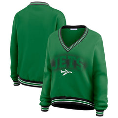 New York Jets WEAR by Erin Andrews Women's Oversized Long Sleeve V-Neck Sweatshirt - Green Sweatshirts