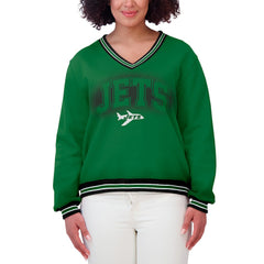 New York Jets WEAR by Erin Andrews Women's Oversized Long Sleeve V-Neck Sweatshirt - Green Sweatshirts