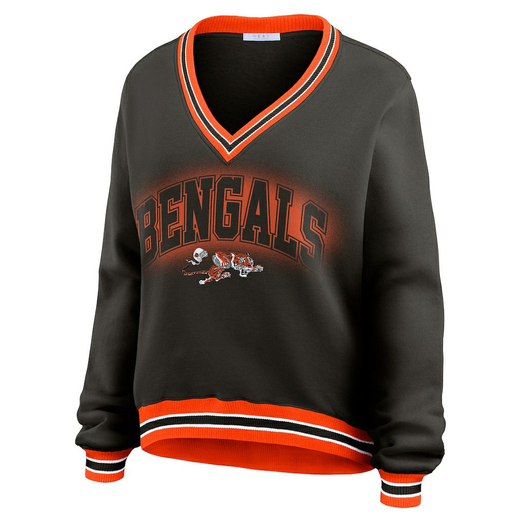 Cincinnati Bengals WEAR by Erin Andrews Women's Oversized Long Sleeve V-Neck Sweatshirt - Black Sweatshirts