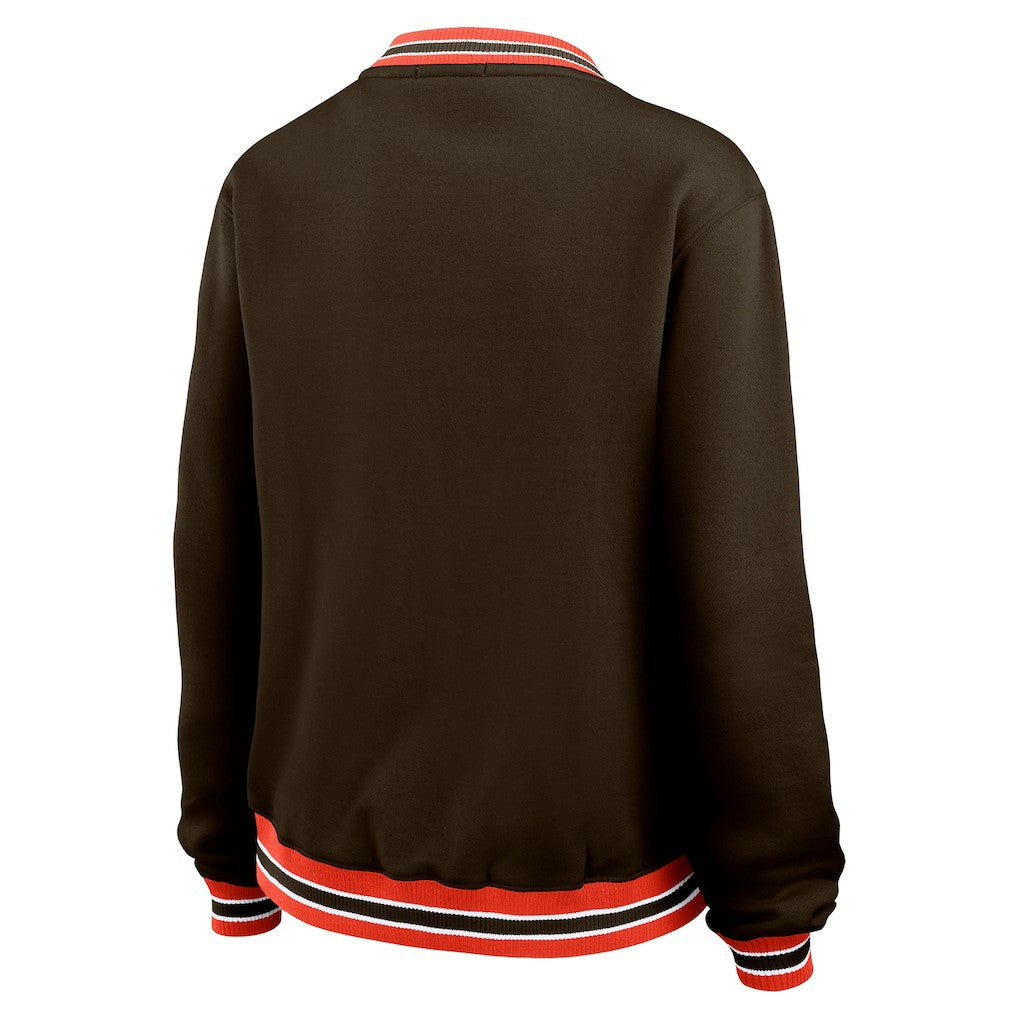 Cleveland Browns WEAR by Erin Andrews Women's Oversized Long Sleeve V-Neck Sweatshirt - Brown Sweatshirts