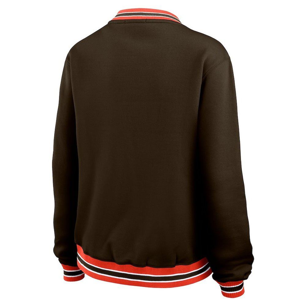 Cleveland Browns WEAR by Erin Andrews Women's Oversized Long Sleeve V-Neck Sweatshirt - Brown Sweatshirts