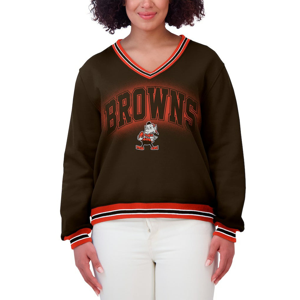 Cleveland Browns WEAR by Erin Andrews Women's Oversized Long Sleeve V-Neck Sweatshirt - Brown Sweatshirts