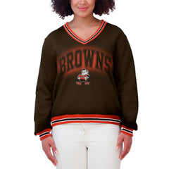 Cleveland Browns WEAR by Erin Andrews Women's Oversized Long Sleeve V-Neck Sweatshirt - Brown Sweatshirts