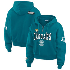 Jacksonville Jaguars WEAR by Erin Andrews Women's Patch Quarter-Zip Pullover Hoodie - Teal Hoodies