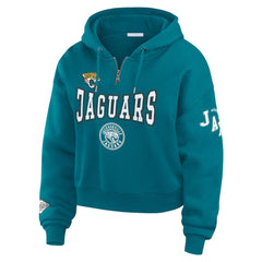 Jacksonville Jaguars WEAR by Erin Andrews Women's Patch Quarter-Zip Pullover Hoodie - Teal Hoodies