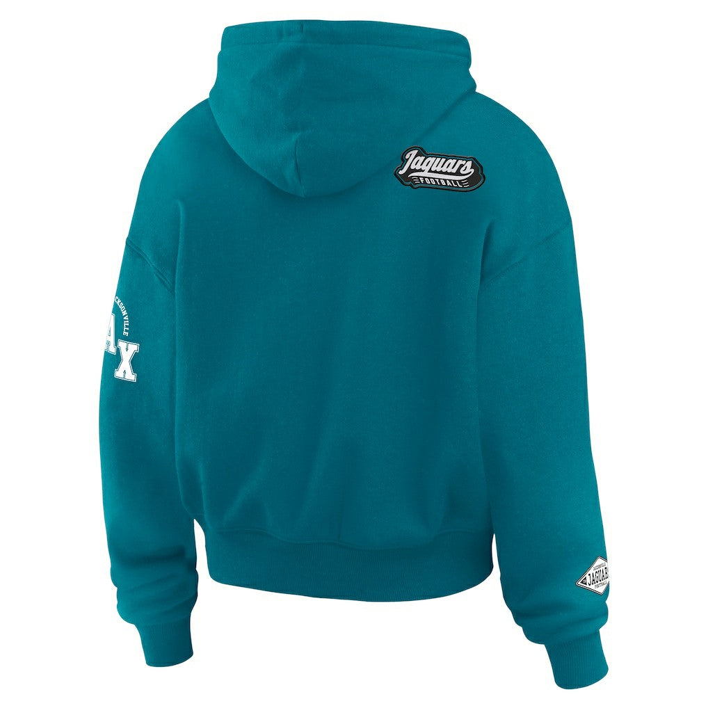 Jacksonville Jaguars WEAR by Erin Andrews Women's Patch Quarter-Zip Pullover Hoodie - Teal Hoodies