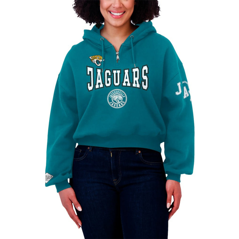Jacksonville Jaguars WEAR by Erin Andrews Women's Patch Quarter-Zip Pullover Hoodie - Teal Hoodies