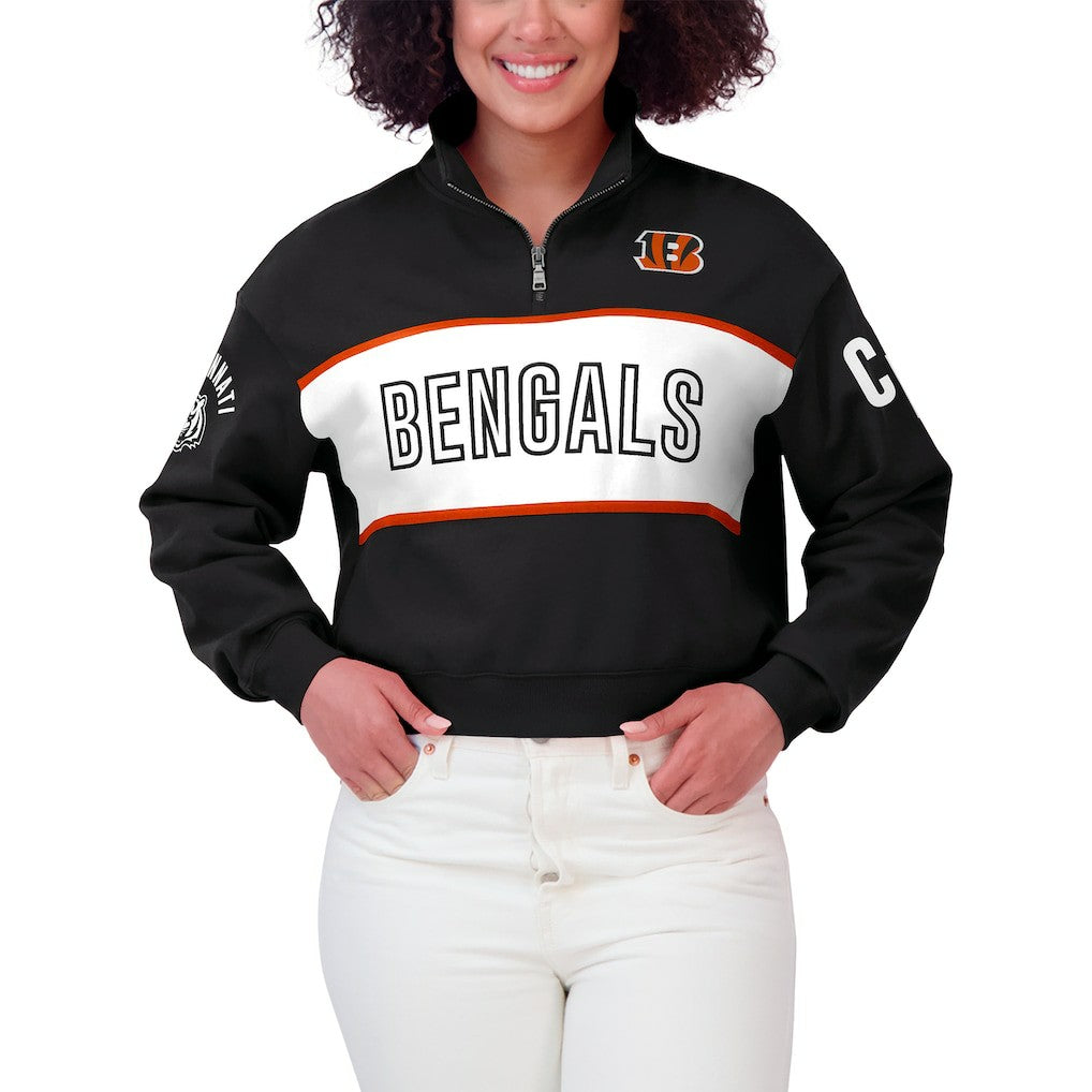 Cincinnati Bengals WEAR by Erin Andrews Women's Quarter-Zip Jacket - Black Jackets
