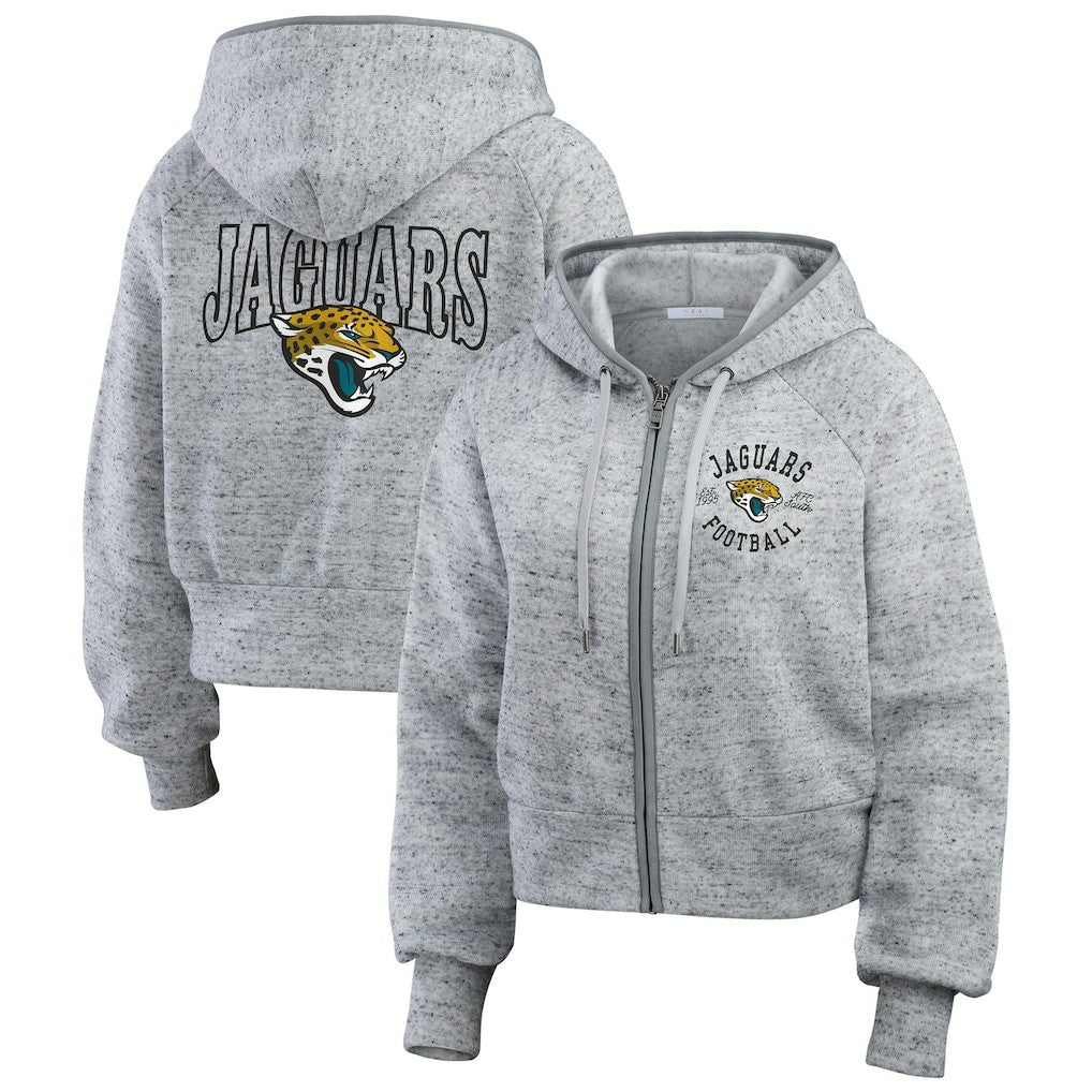 Jacksonville Jaguars WEAR by Erin Andrews Women's Speckled Fleece Cropped Full-Zip Hoodie - Heather Gray Hoodies