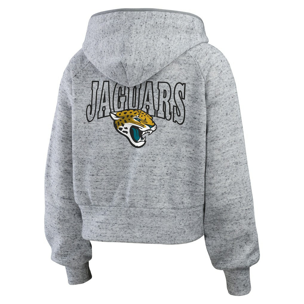 Jacksonville Jaguars WEAR by Erin Andrews Women's Speckled Fleece Cropped Full-Zip Hoodie - Heather Gray Hoodies