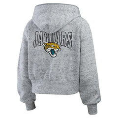Jacksonville Jaguars WEAR by Erin Andrews Women's Speckled Fleece Cropped Full-Zip Hoodie - Heather Gray Hoodies