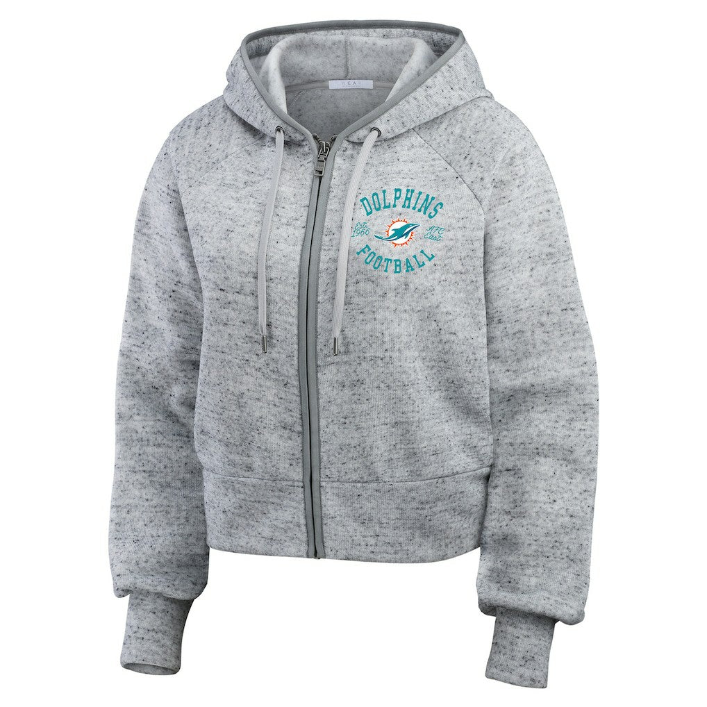 Miami Dolphins WEAR by Erin Andrews Women's Speckled Fleece Cropped Full-Zip Hoodie - Heather Gray Hoodies