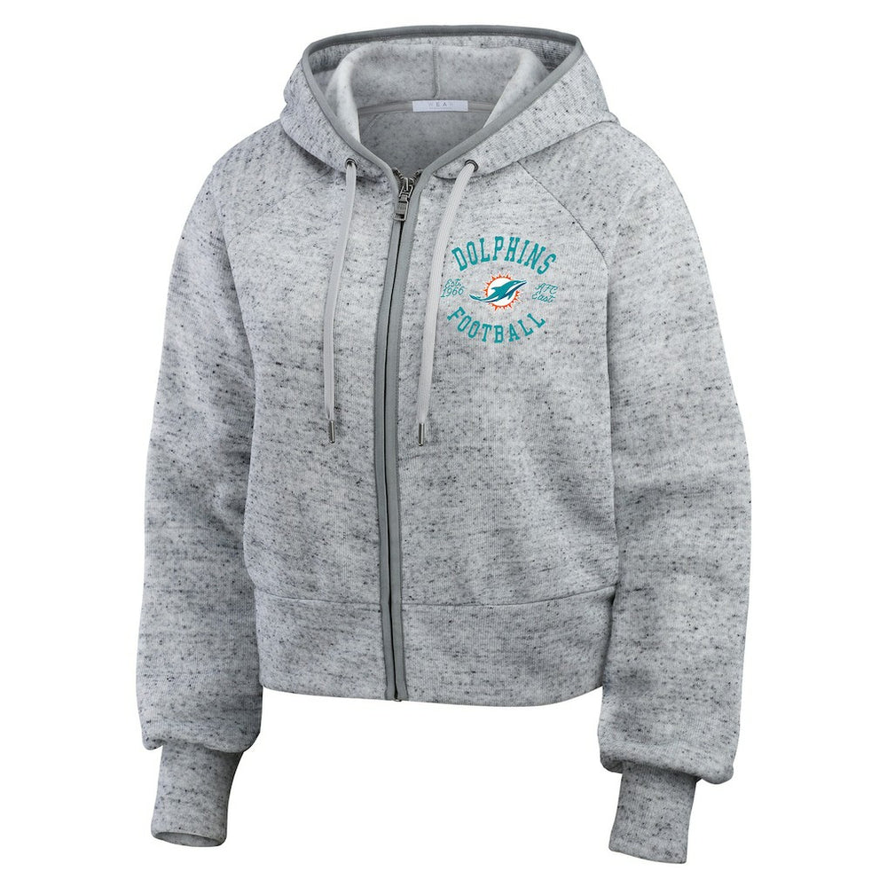 Miami Dolphins WEAR by Erin Andrews Women's Speckled Fleece Cropped Full-Zip Hoodie - Heather Gray Hoodies