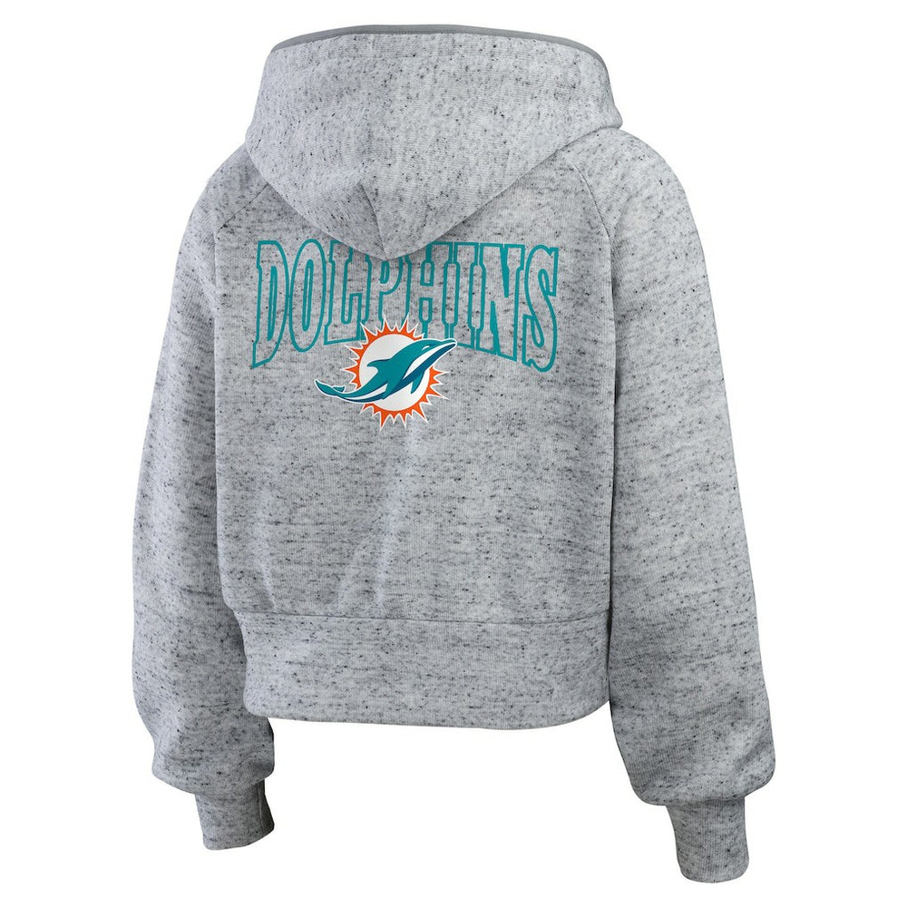 Miami Dolphins WEAR by Erin Andrews Women's Speckled Fleece Cropped Full-Zip Hoodie - Heather Gray Hoodies