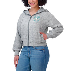 Miami Dolphins WEAR by Erin Andrews Women's Speckled Fleece Cropped Full-Zip Hoodie - Heather Gray Hoodies