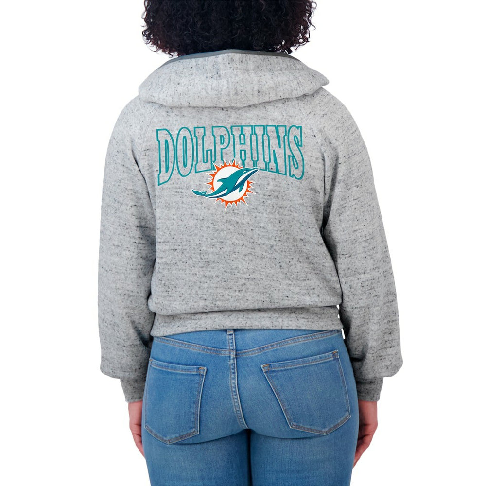 Miami Dolphins WEAR by Erin Andrews Women's Speckled Fleece Cropped Full-Zip Hoodie - Heather Gray Hoodies