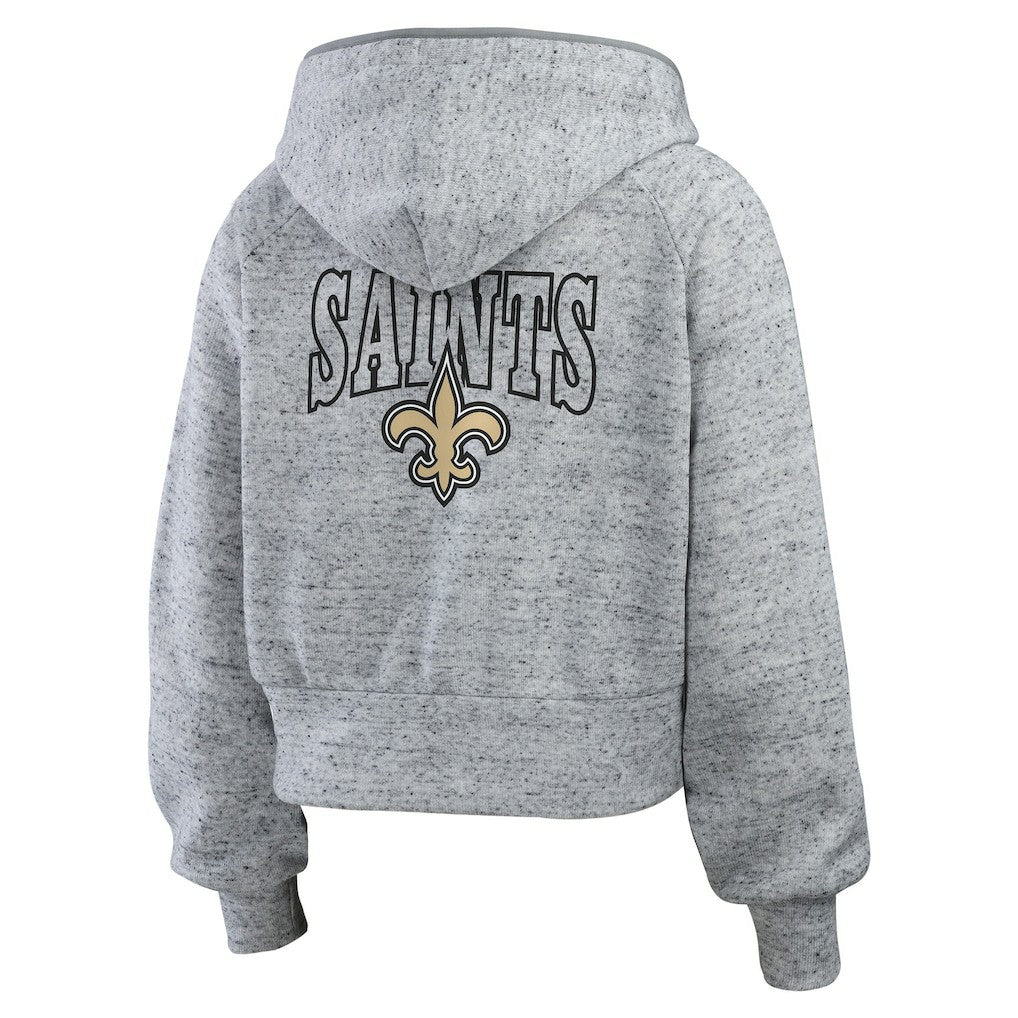 New Orleans Saints WEAR by Erin Andrews Women's Speckled Fleece Cropped Full-Zip Hoodie - Heather Gray Hoodies