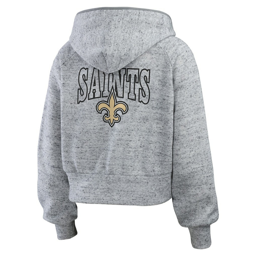 New Orleans Saints WEAR by Erin Andrews Women's Speckled Fleece Cropped Full-Zip Hoodie - Heather Gray Hoodies