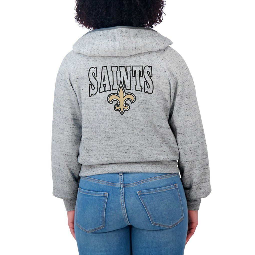 New Orleans Saints WEAR by Erin Andrews Women's Speckled Fleece Cropped Full-Zip Hoodie - Heather Gray Hoodies