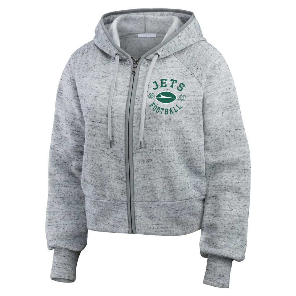 New York Jets WEAR by Erin Andrews Women's Speckled Fleece Cropped Full-Zip Hoodie - Heather Gray Hoodies