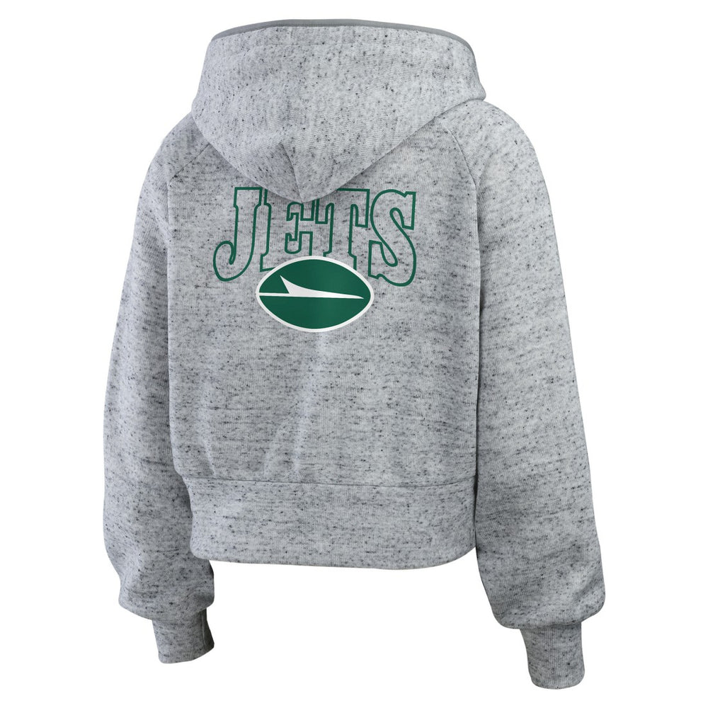 New York Jets WEAR by Erin Andrews Women's Speckled Fleece Cropped Full-Zip Hoodie - Heather Gray Hoodies