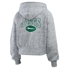 New York Jets WEAR by Erin Andrews Women's Speckled Fleece Cropped Full-Zip Hoodie - Heather Gray Hoodies