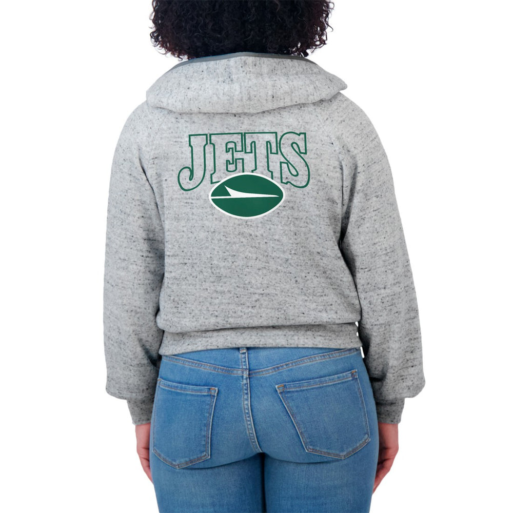 New York Jets WEAR by Erin Andrews Women's Speckled Fleece Cropped Full-Zip Hoodie - Heather Gray Hoodies