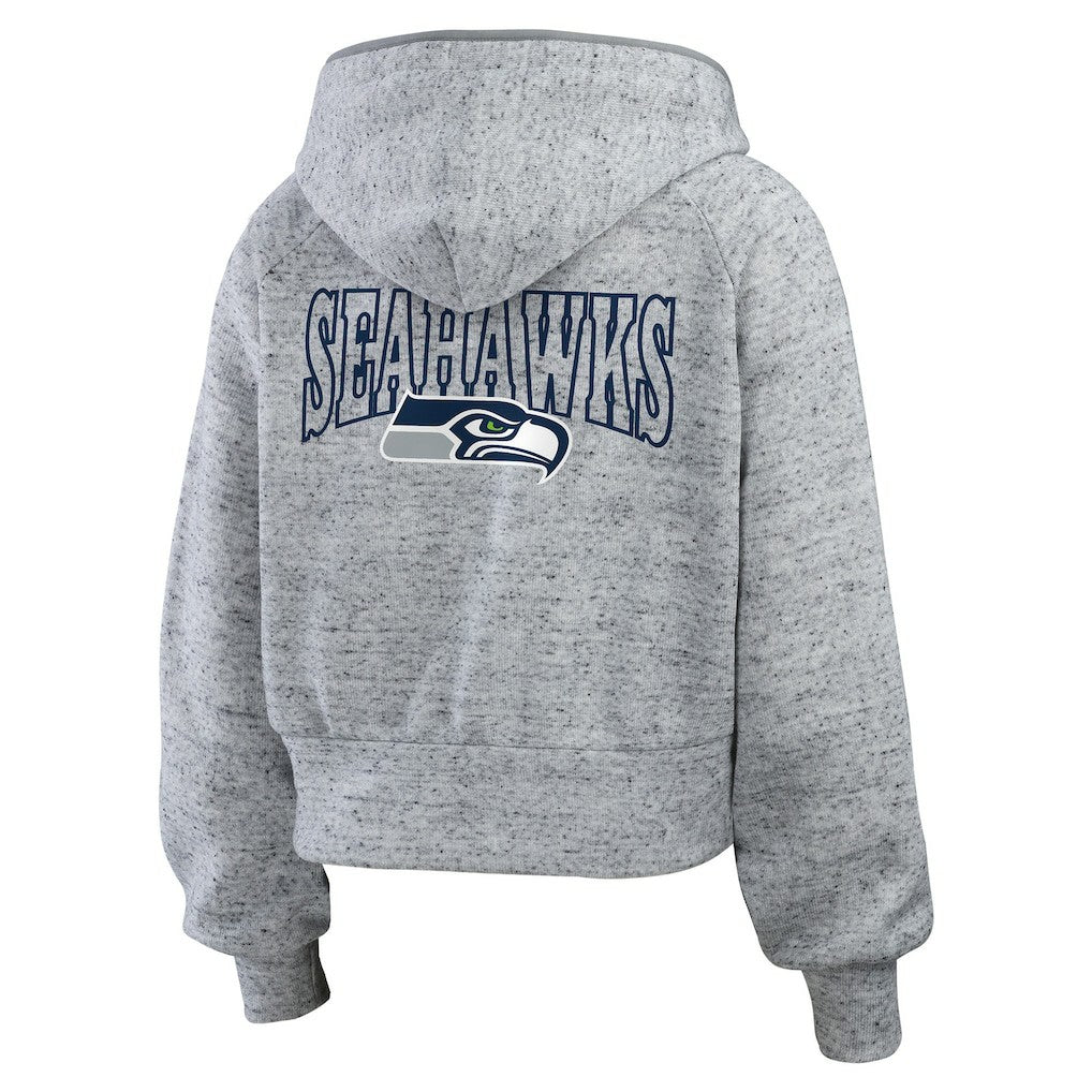 Seattle Seahawks WEAR by Erin Andrews Women's Speckled Fleece Cropped Full-Zip Hoodie - Heather Gray Hoodies